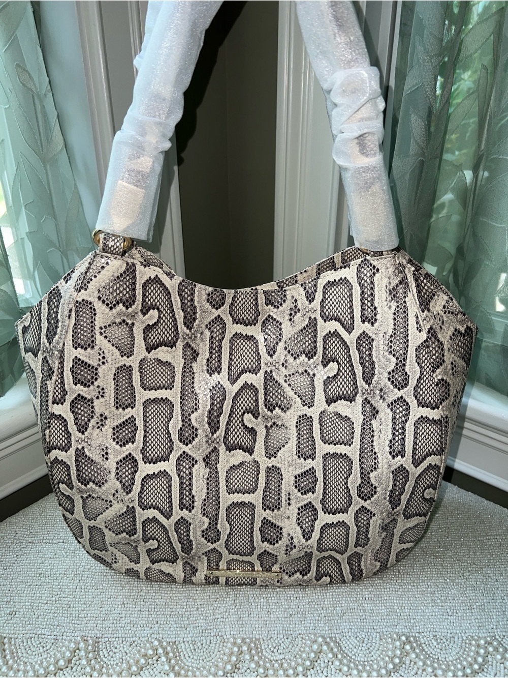 NWT Brahmin Leather MARIANNA Shoulder Bag, Ivory All Over Snake